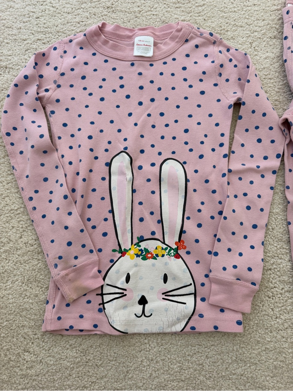 Hanna Andersson Pink Navy Polka Dot Bunny Long-Sleeve Top